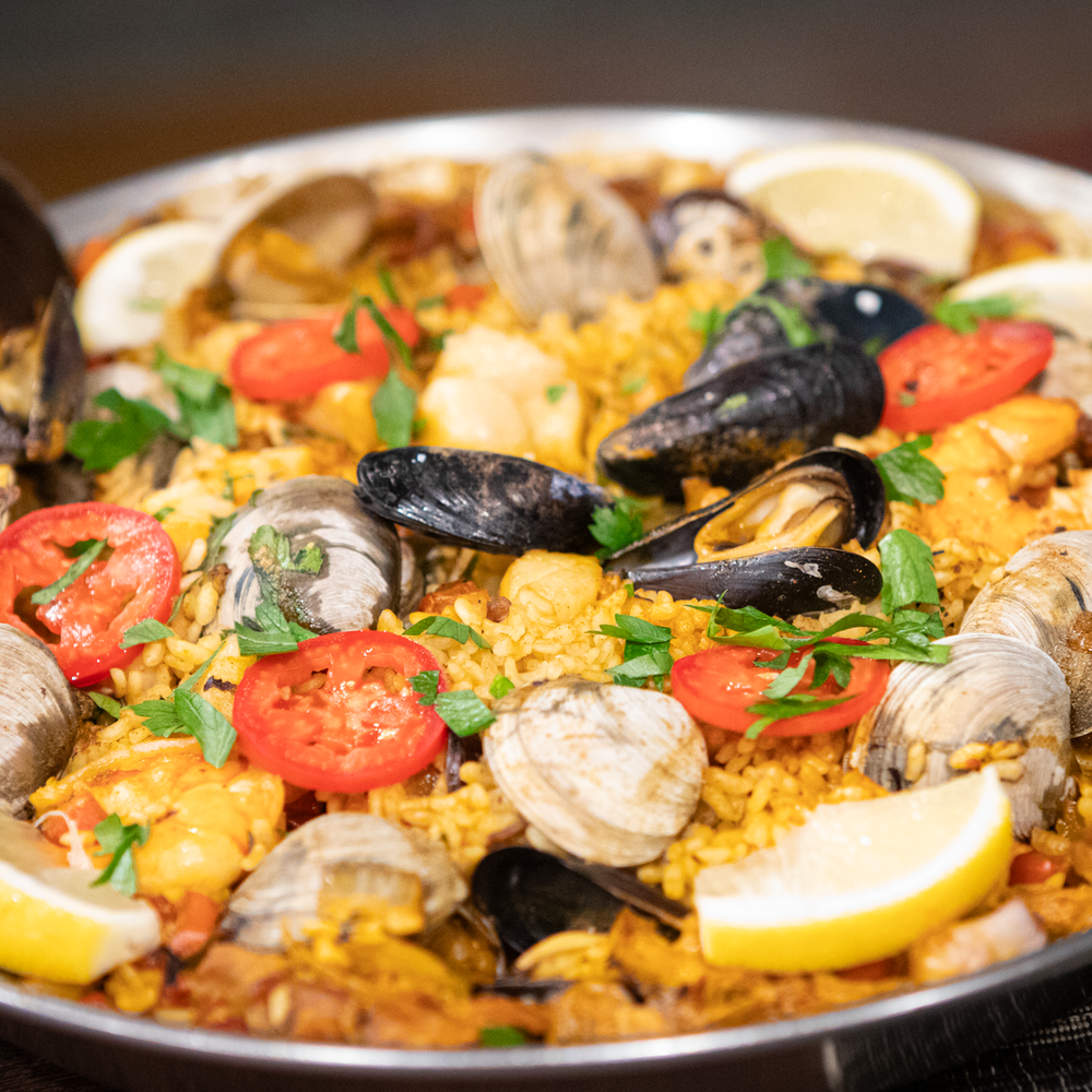 Spanish Paella with Seafood and Chorizo